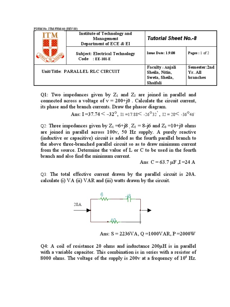 Tut 8 | PDF | Series And Parallel Circuits | Electrical Impedance