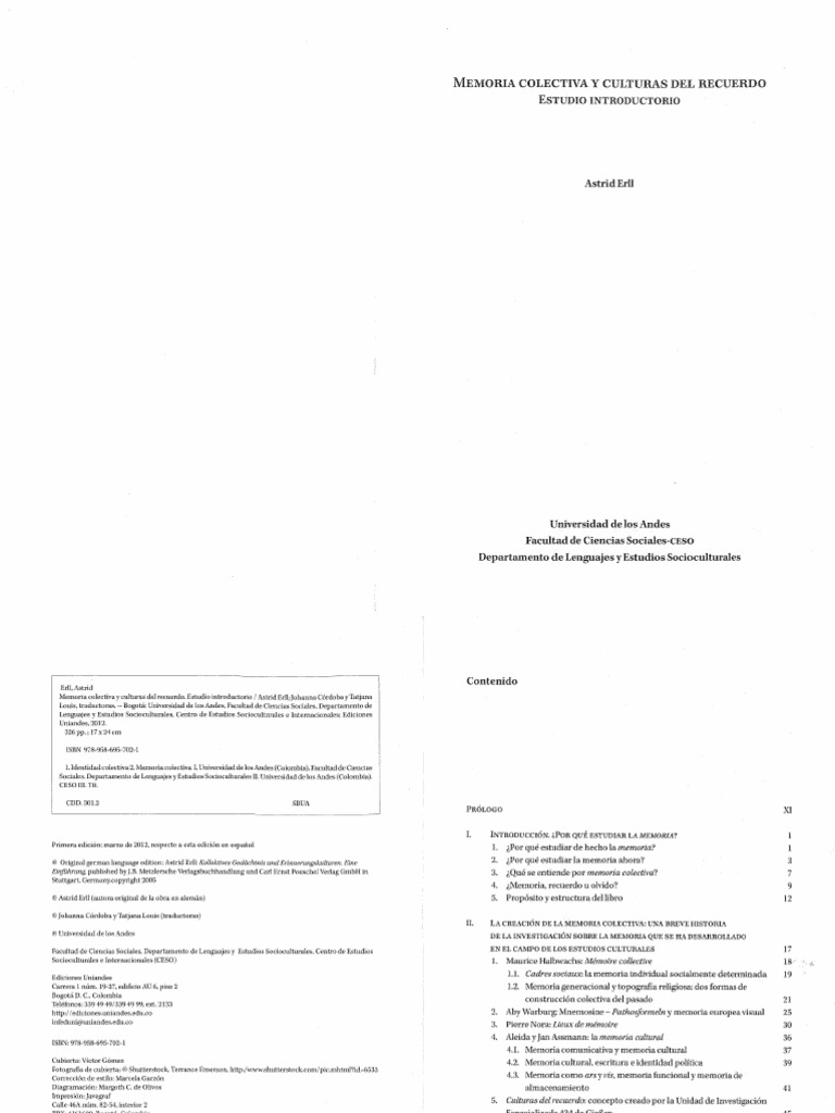 Astrid Erll Memoria Colectiva y Culturas Del Recuerdo PDF | PDF