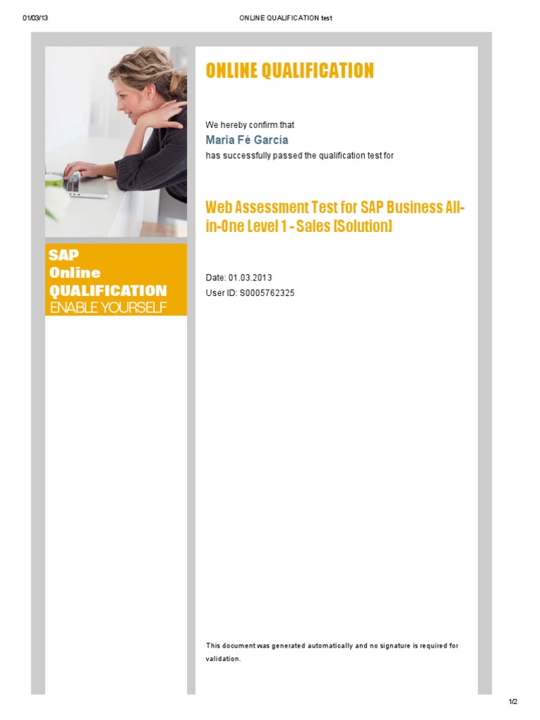 SAP Sales Qualification Confirmation | PDF | Cyberspace | Computing