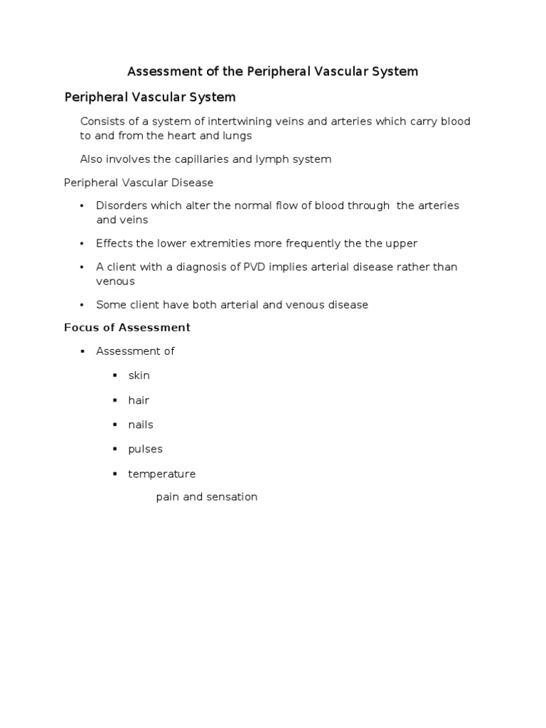 Assessment of The Peripheral Vascular System Pulse Vein