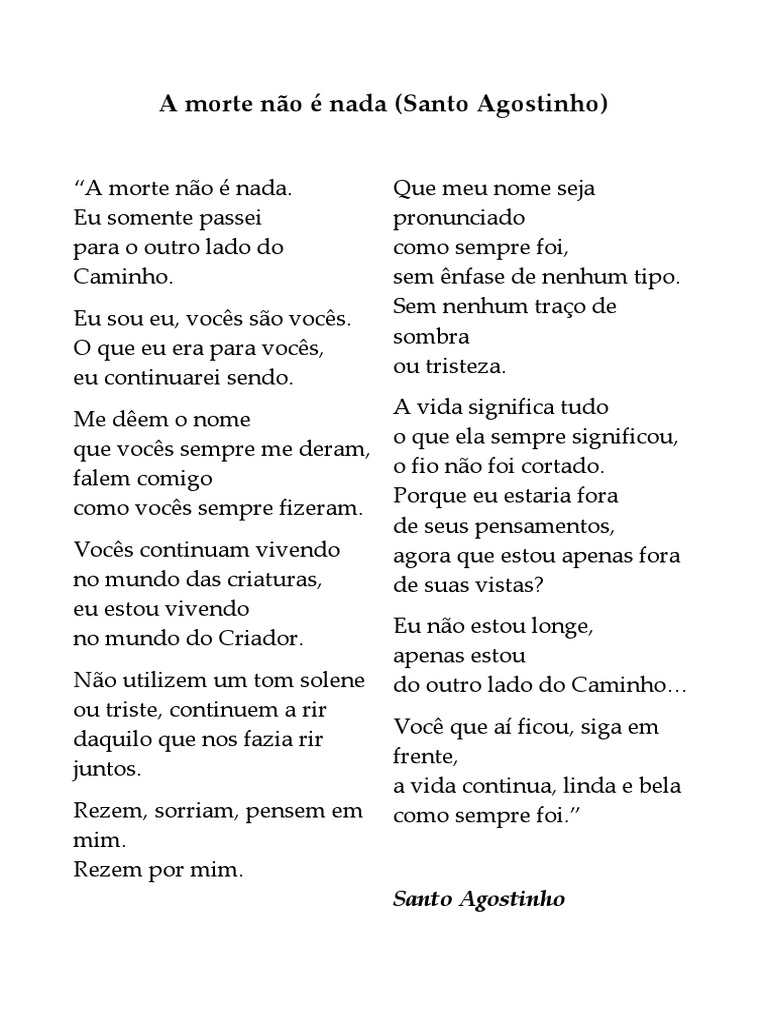 A Morte Não É Nada - Santo Agostinho | PDF | Poesia