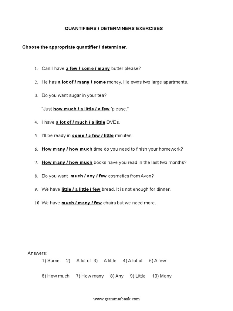 Exercices Sur Les Quantifieurs En Anglais Pdf