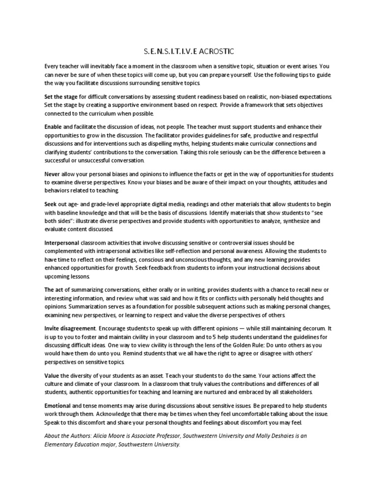 2a-Sensitive Discussions | PDF | Conversation | Bias