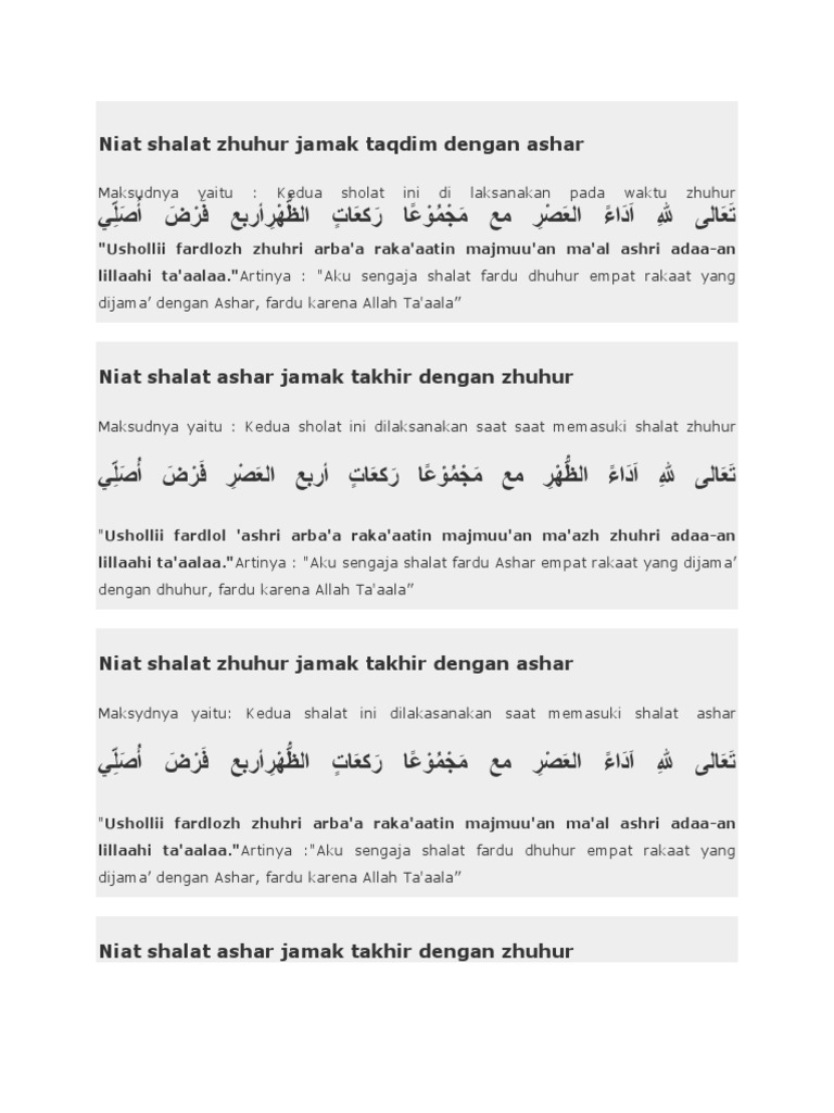 Niat Sholat Jamak Takhir Dzuhur Ke Ashar