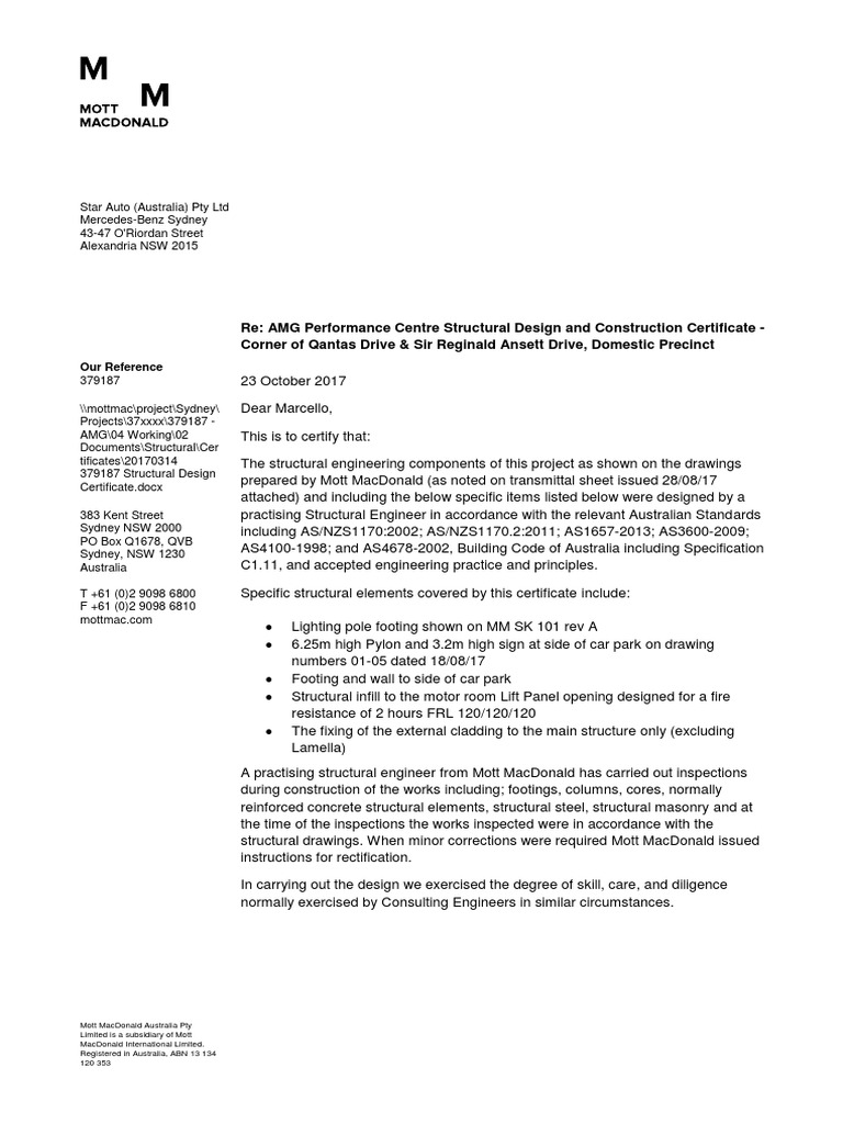 AMG Performance Centre Structural Certificate | PDF | Structural ...