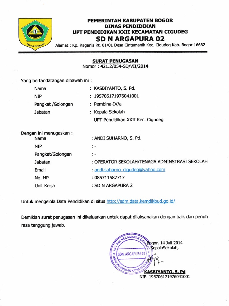 Contoh Surat Tugas Operator Yayasan Nusagates