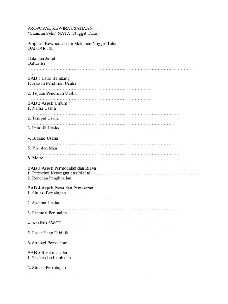 Proposal Kewirausahaan Proposal Kewirausahaan