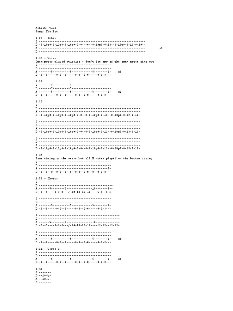 Tool The Pot PDF Song Structure Songs
