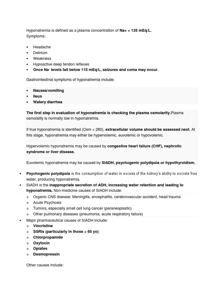 Hyponatremia | PDF | Medical Specialties | Diseases And Disorders