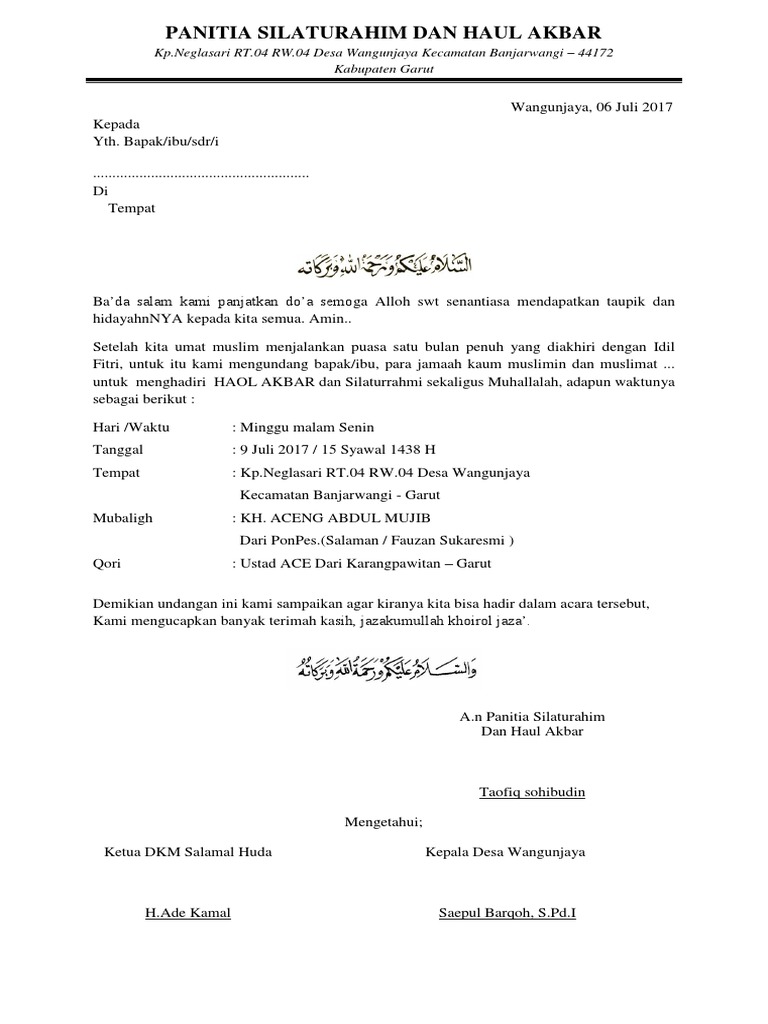 Surat Undangan Haul Akbar