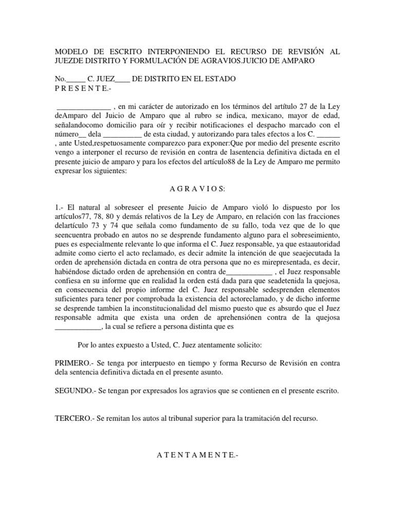 Modelo de Recurso de Revisión en Amparo | PDF | Información del ...