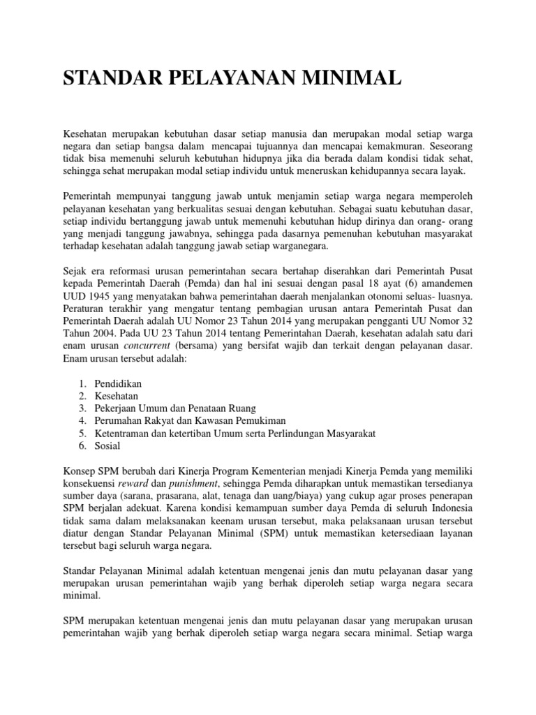 Standar Pelayanan Minimal   Standar Pelayanan Minimal