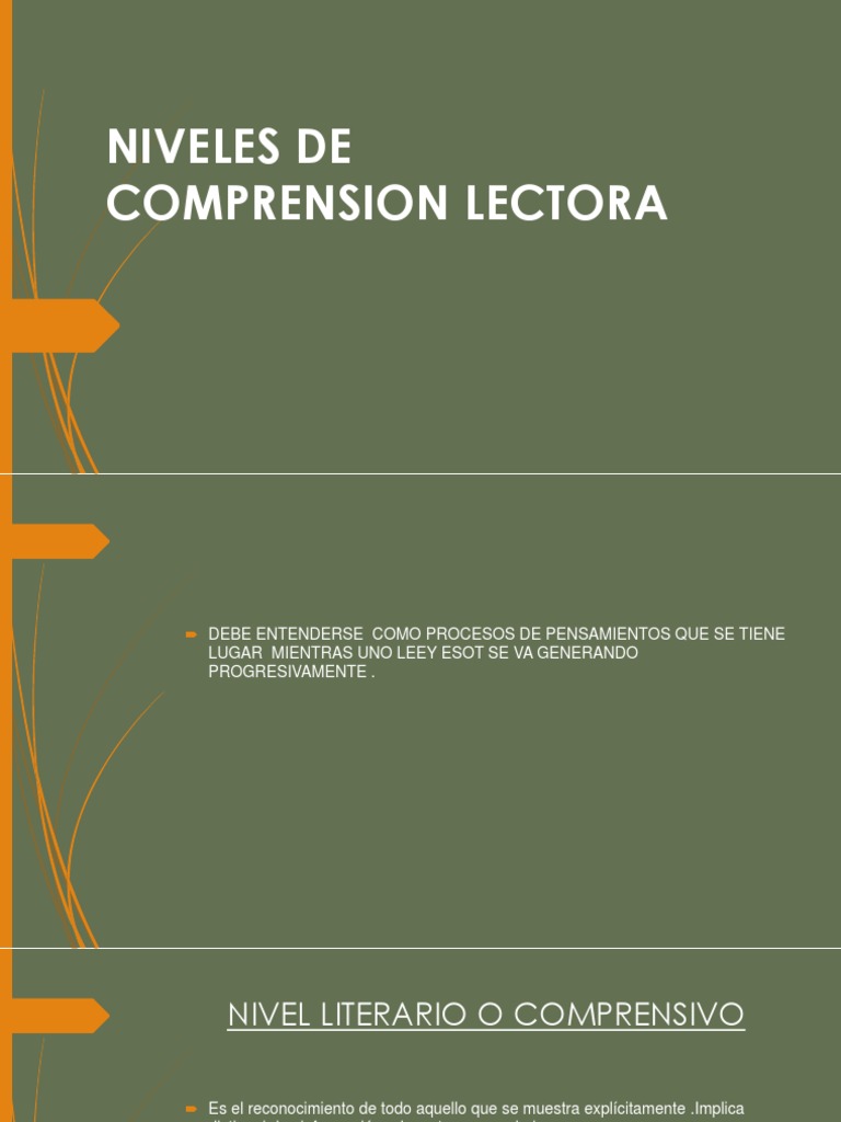 Niveles de Comprension Lectora Comprensión lectora