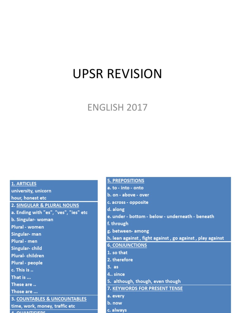 UPSR English Revision Guide | PDF | Grammatical Number | Plural