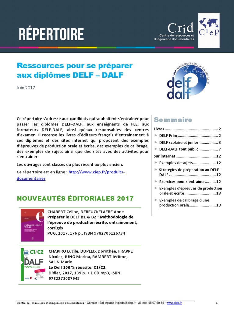 Biblio Flash Ressources de Preparation Aux Certifications Delf Dalf ...