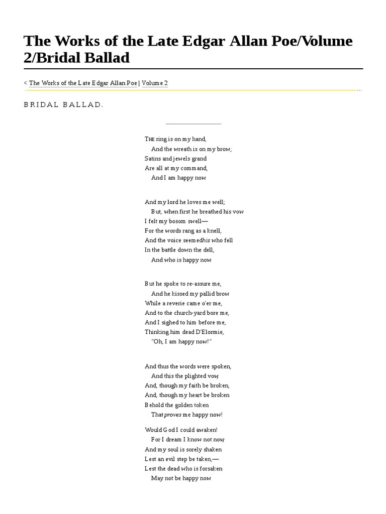 (1837) Bridal Ballad (Edgar Allan Poe) PDF Religious Behaviour And