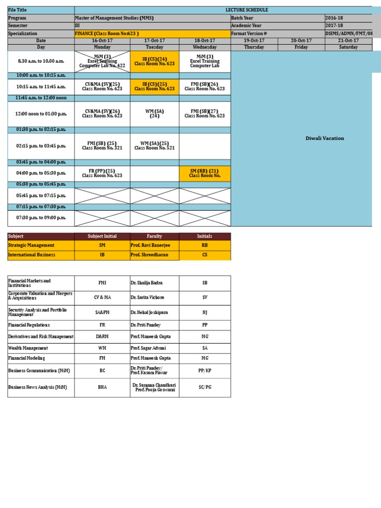 MMS Semester III Lecture Schedule | PDF | Marketing | Business