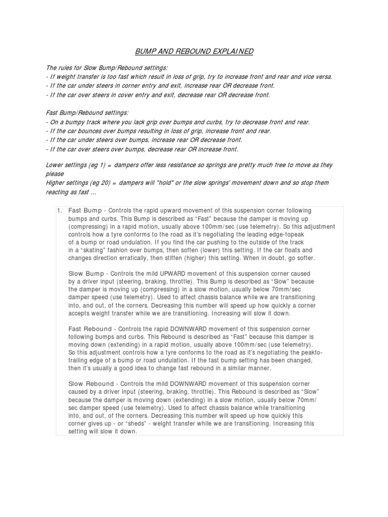 Bump and Rebound Explained PDF PDF Suspension (Vehicle) Vehicle Parts