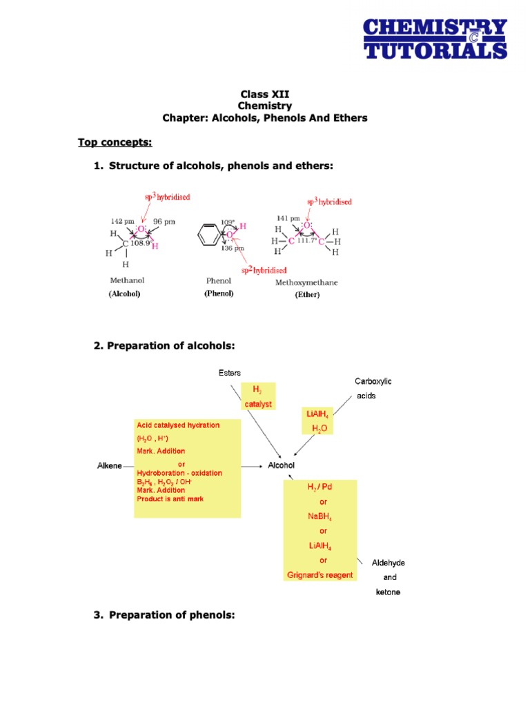 Alcohols, Phenols and Ethers Easy Notes PDF | PDF | Ether | Alcohol