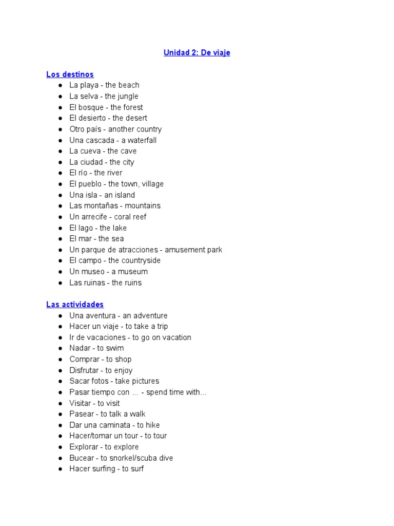 Destinos y Actividades de Viaje | PDF | Travel