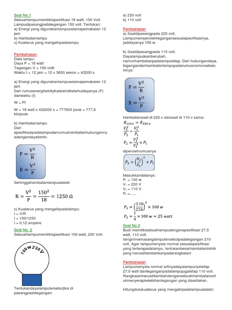 Soal energi dan daya listrik smp kelas 9 pdf
