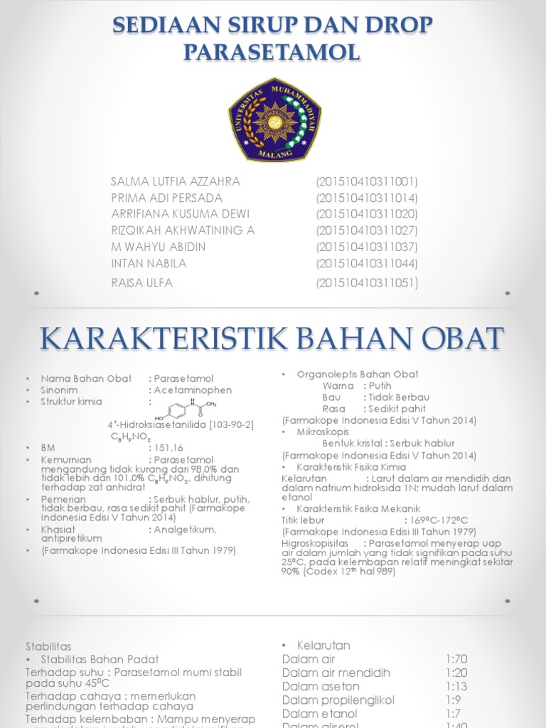 Sediaan Sirup Dan Drop Parasetamol Farmasetika Sediaan Liquida PDF