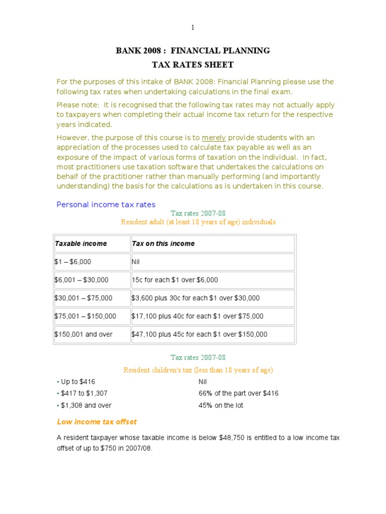 2008 Tax Rates for Financial Planning | PDF | Finance & Money ...