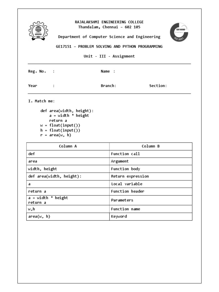 Problem Solving and Python Programming Assignment - III | PDF ...