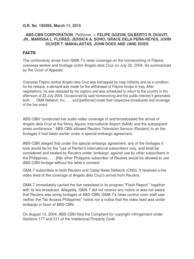 Abs CBN vs. Gozon PDF Copyright Common Law