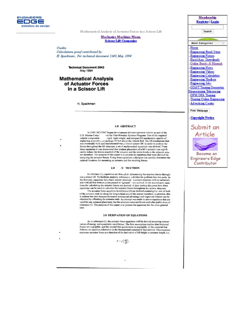Mathematical Analysis of Actuator Forces in A Scissor Lift Engineers