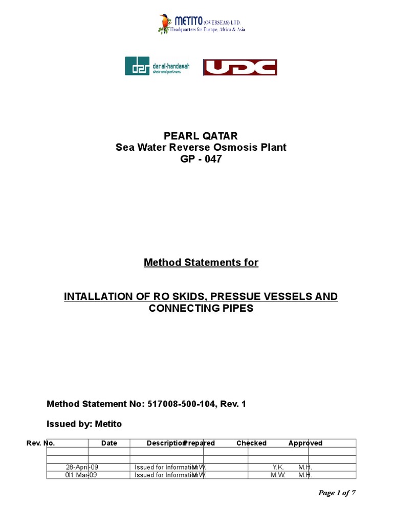 RO Skid Installation Method Statement | PDF | Personal Protective ...