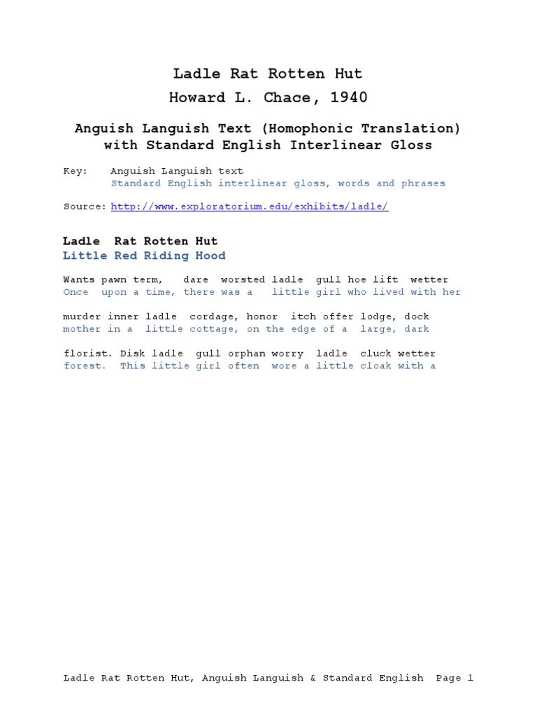 Ladle Rat Rotten Hut Interlinear Translation PDF Linguistics