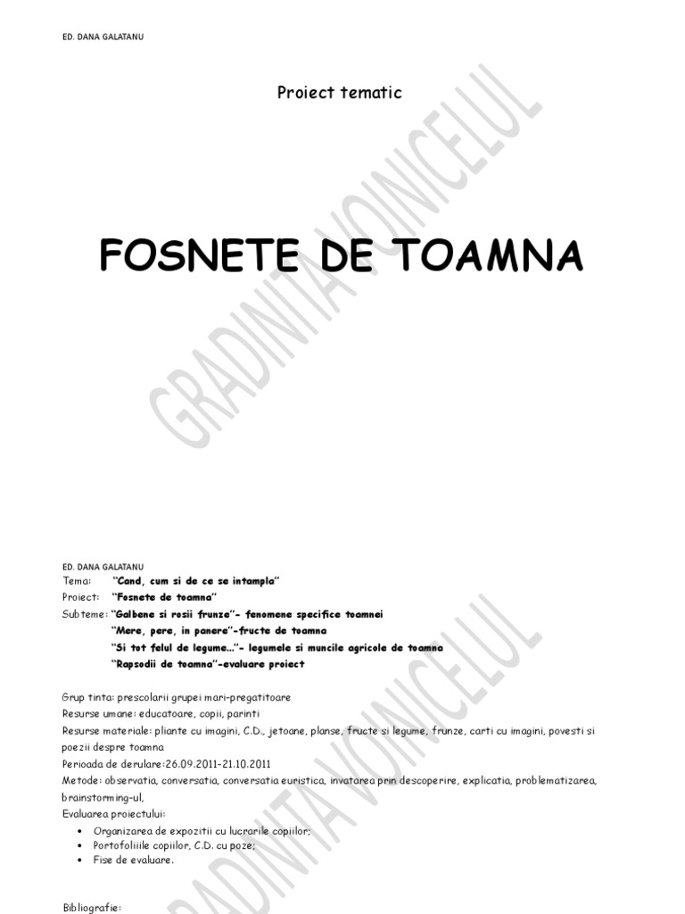 Proiect Tematic Fosnete De Toamna