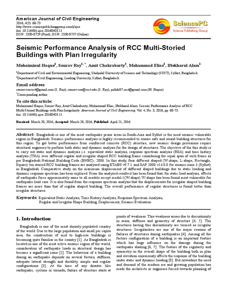 Seismic Performance Analysis of RCC Multi-Storied Buildings With Plan ...