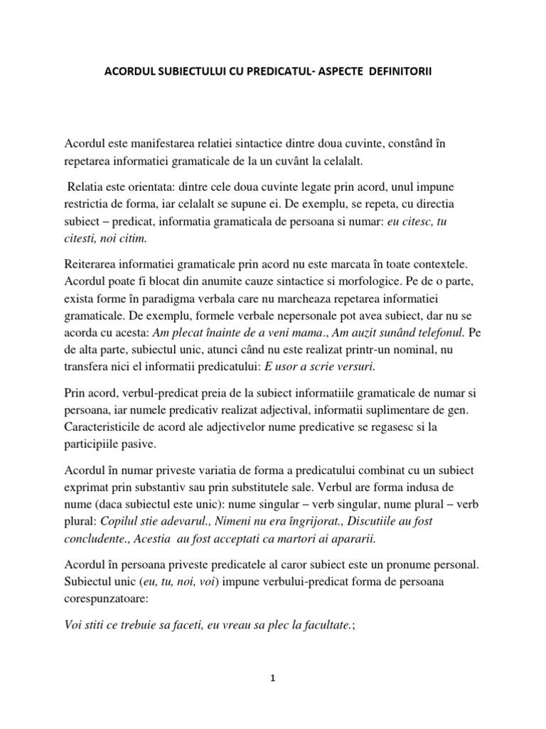 Acordul Subiectului Cu Predicatul Aspect Docx