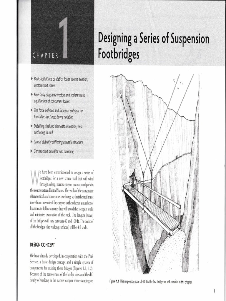 Suspension Footbridge Design Overview | PDF | Tension (Physics) | Force
