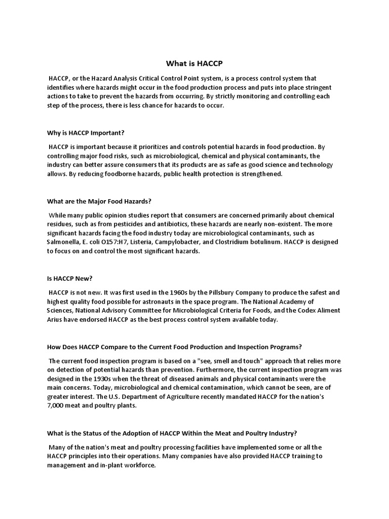 HACCP Questions and Answers Hazard Analysis And Critical Control