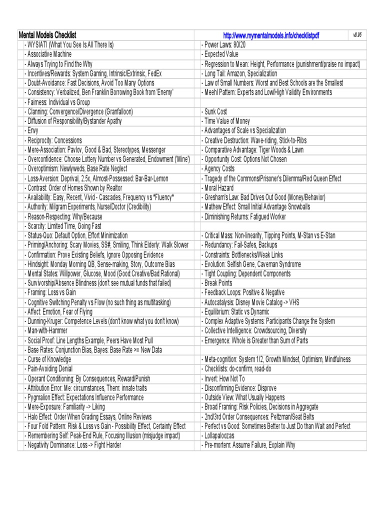 Mental-Models-Checklist.pdf | Bias | Framing (Social Sciences)