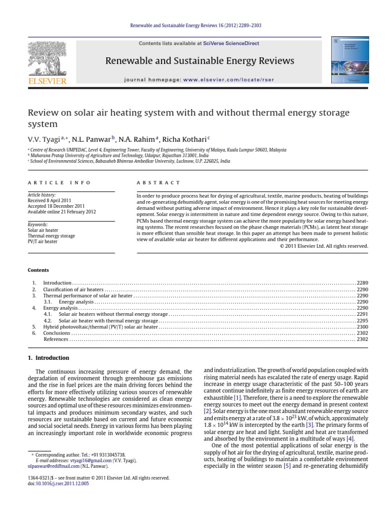 Review On Solar Air Heating System With and Without Thermal Energy ...