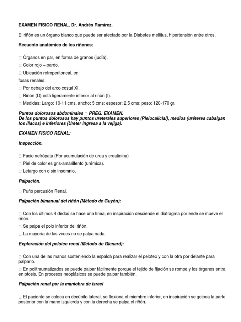 Examen Fisico - Renal | Riñón | Sistema urinario