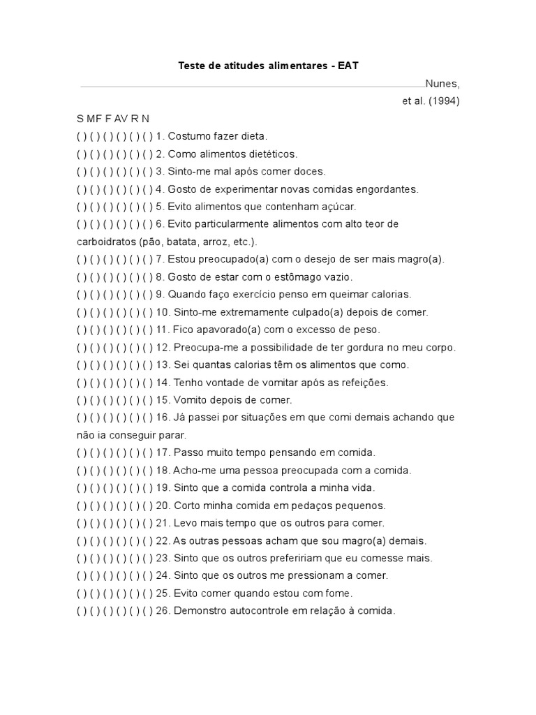 Teste EAT: Atitudes Alimentares | PDF