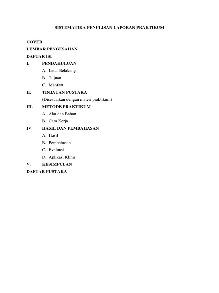 Sistematika Penulisan Laporan Praktikum