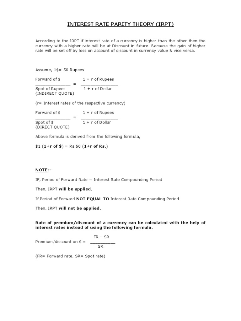 Interest Rate Parity Theory Explained | PDF | Discounting | Interest