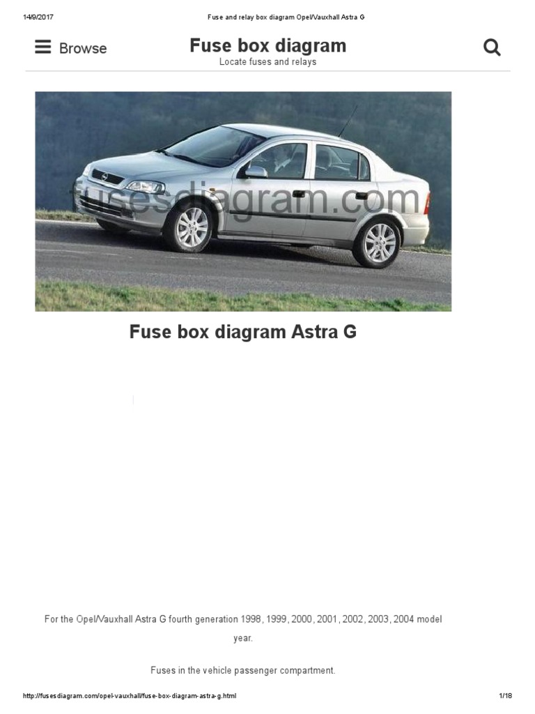 Fuse and Relay Box Diagram Opel_Vauxhall Astra G | Opel | Headlamp