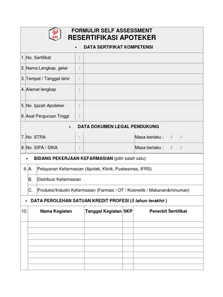 Formulir Self Assessment | PDF