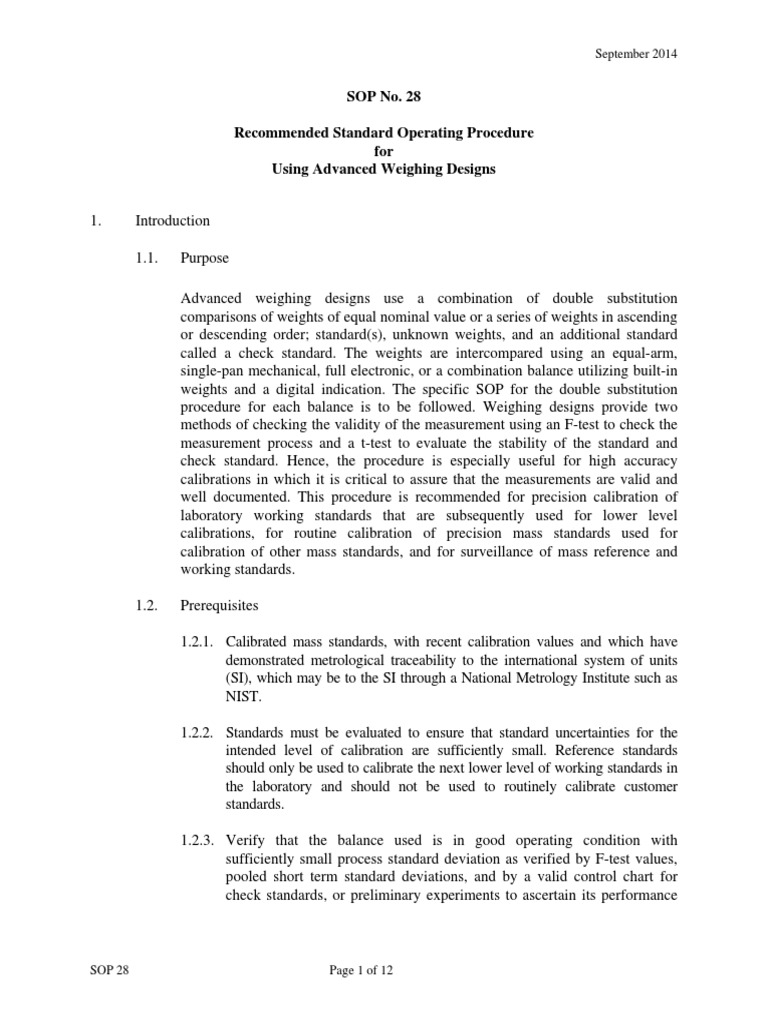 Sop Double Check Pdf Weighing Scale Calibration