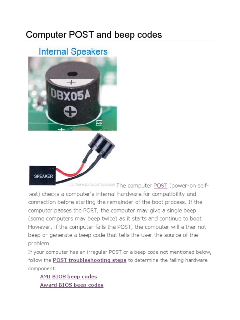 Computer POST and Beep Codes Bios Booting