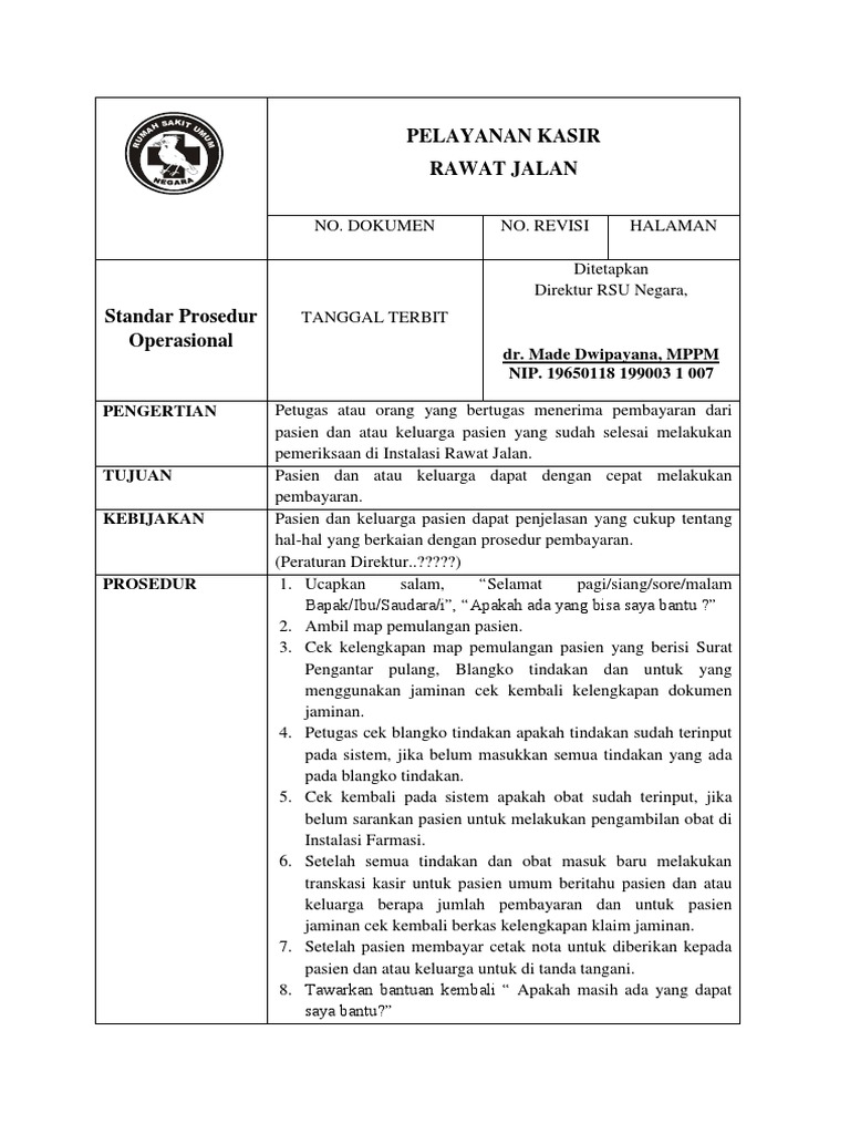 Tugas Kasir Rawat Jalan Dirumah Sakit