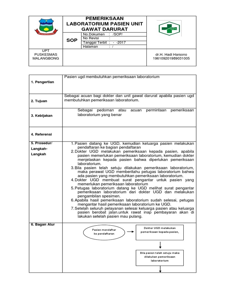 SOP Pemeriksaan Laboratorium UGD | PDF | Sains & Matematika