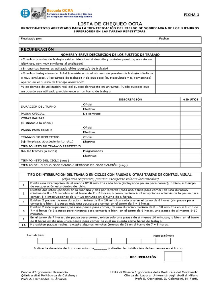 Plantilla Checklist OCRA 2007 PDF | PDF | Mano | Codo